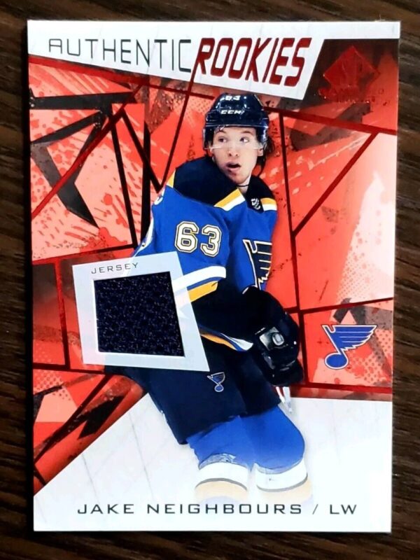 Jake Neighbours 2021-22 SP Game Used Authentic Rookies Red Jersey RC #154