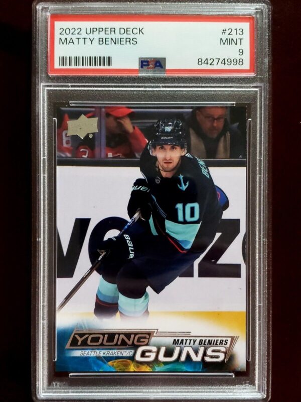 Matty Beniers 2022-23 Upper Deck Young Guns Rookie Card Graded PSA 9 Mint! #213