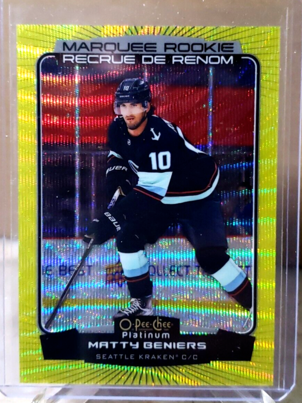 Matty Beniers 2022-23 O-Pee-Chee Platinum Marquee Rookie Yellow Surge OPC #203