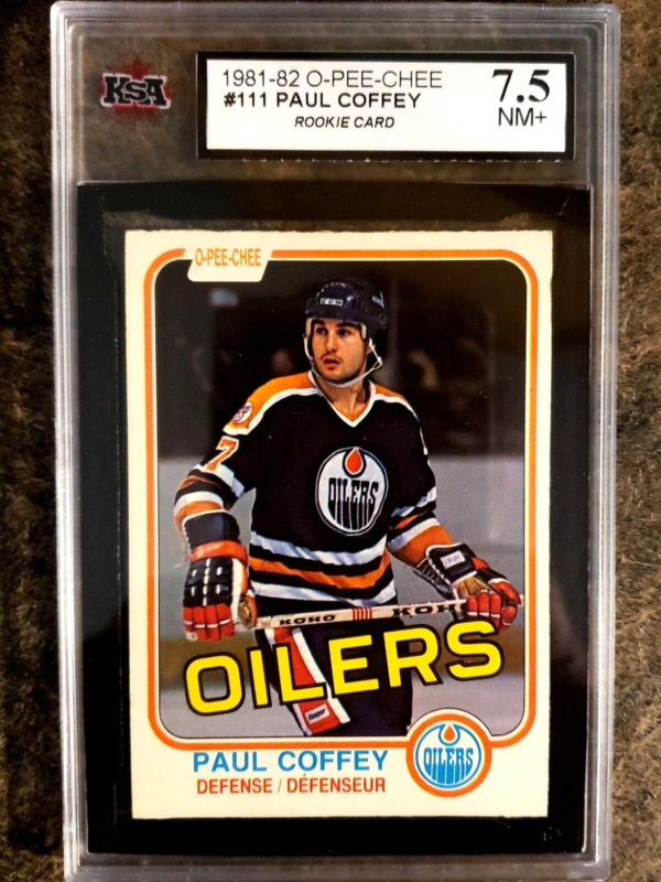 Paul Coffey 1981-82 OPC O-Pee-Chee Rookie Card Graded KSA 7.5 NM+ OPC #111