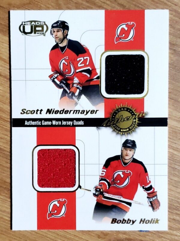 Niedermeyer Holik Axelsson Sweeney 2001-02 Pacific Heads Up Quad Game Jerseys #3