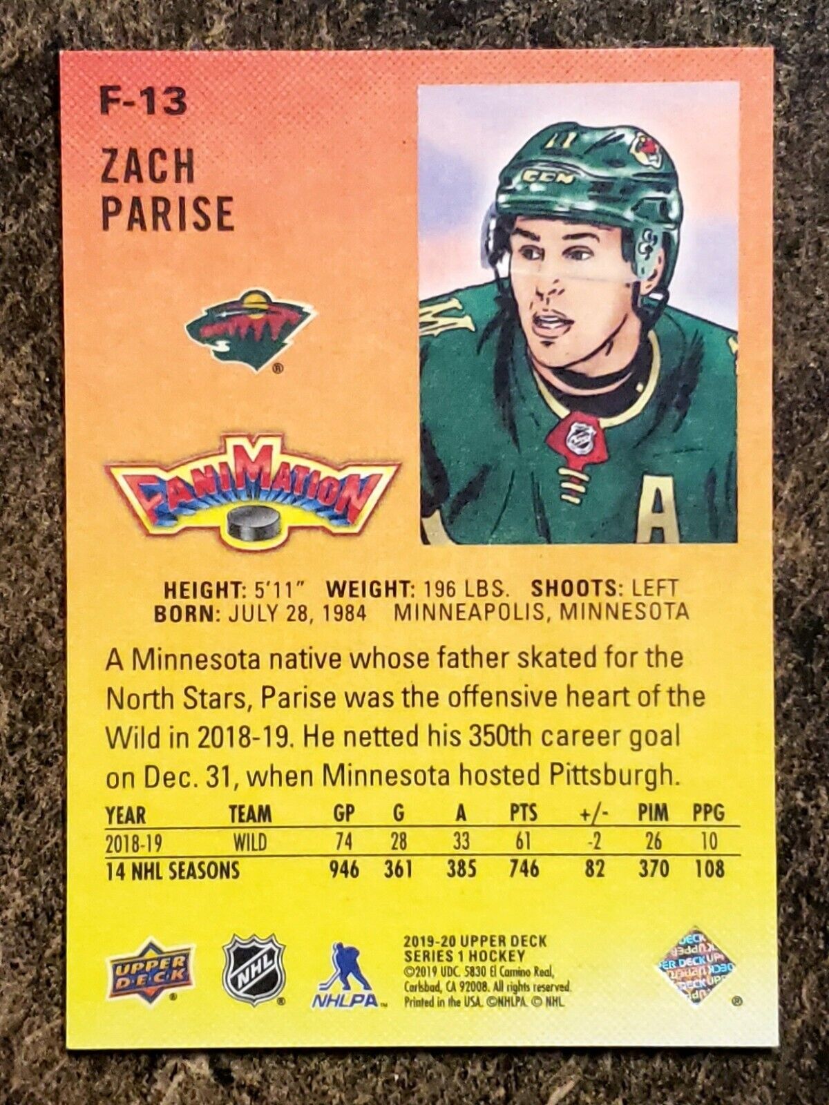 Zach Parise 2019-20 Upper Deck FaniMation Insert SSP #F-13 - Image 2